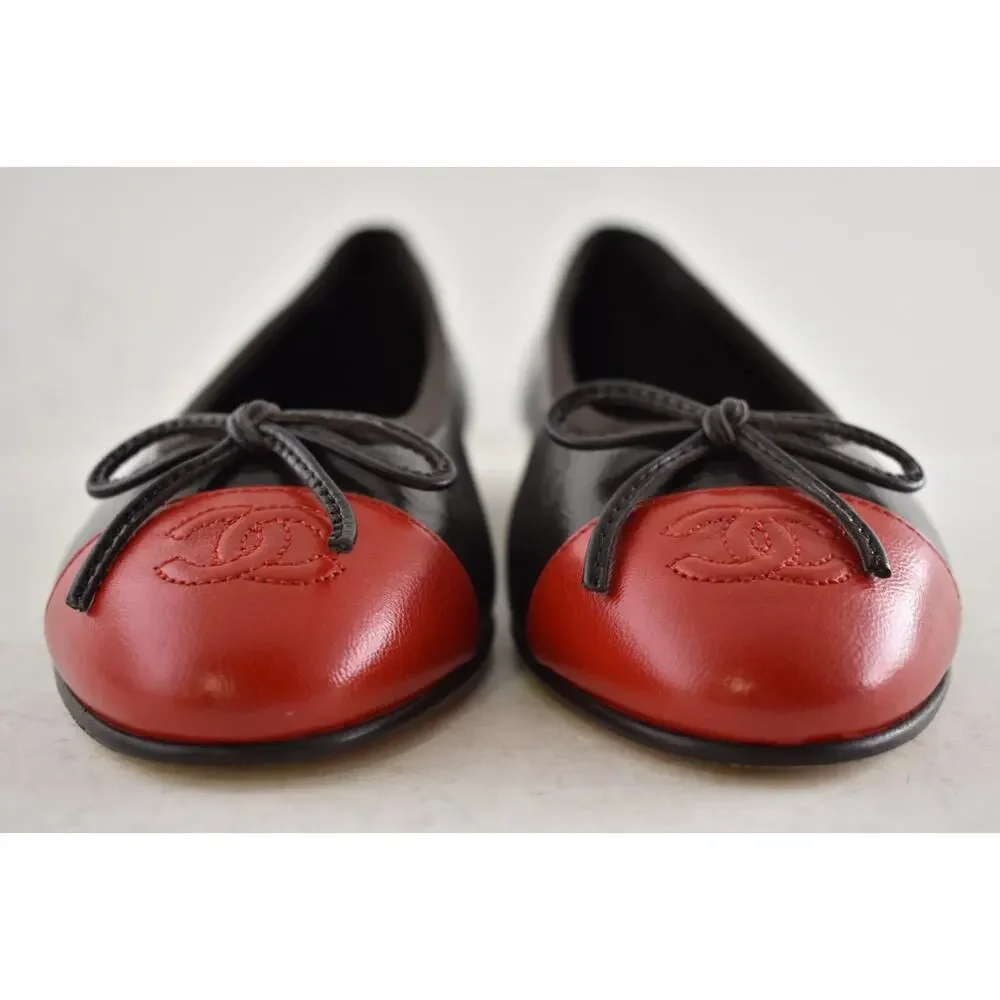 Chanel 26S Dark Brown Red Leather CC Logo Cap Classic Ballet Ballerina Flat 39 - Picture 11 of 16